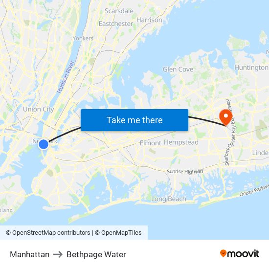 Manhattan to Bethpage Water map