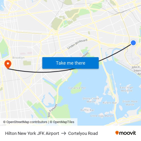 Hilton New York JFK Airport to Cortelyou Road map