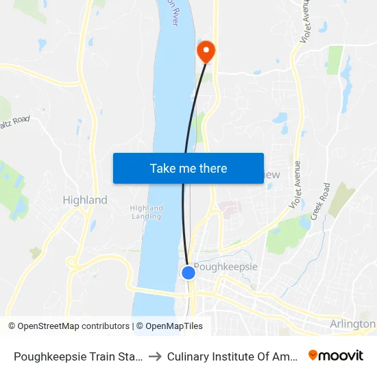 Poughkeepsie Train Station to Culinary Institute Of America map
