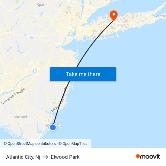 Atlantic City, Nj to Elwood Park map
