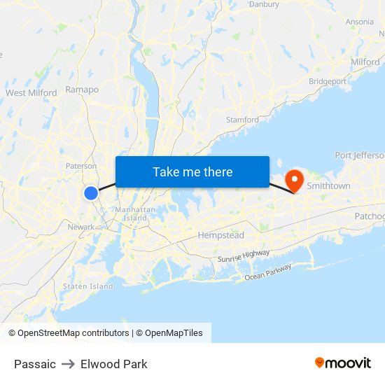 Passaic to Elwood Park map