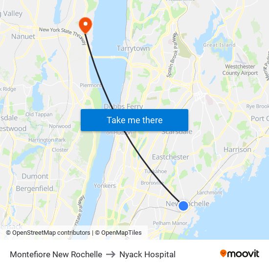 Montefiore New Rochelle to Nyack Hospital map