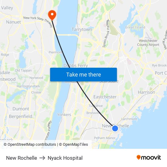 New Rochelle to Nyack Hospital map