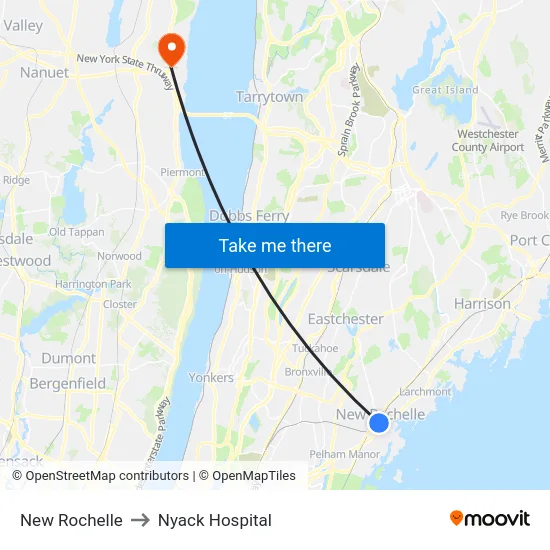 New Rochelle to Nyack Hospital map