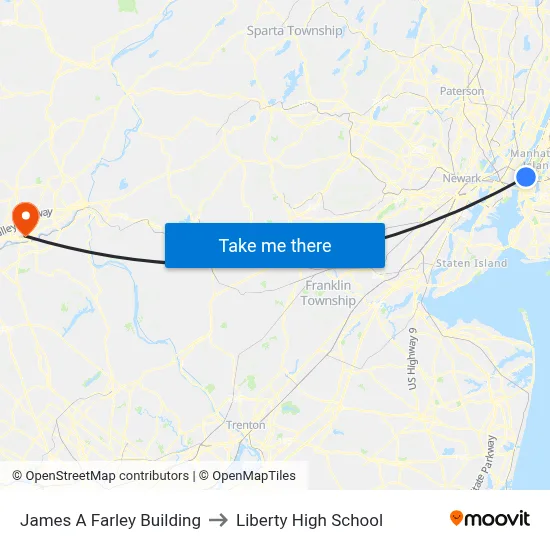 James A Farley Building to Liberty High School map