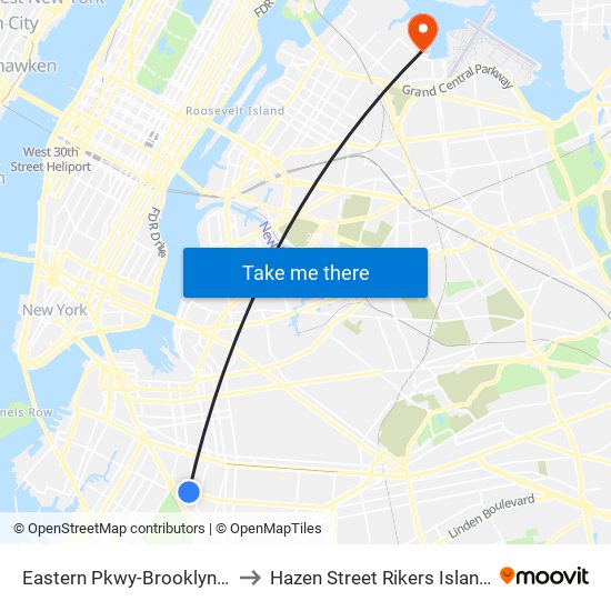 Eastern Pkwy-Brooklyn Museum to Hazen Street Rikers Island Parking map