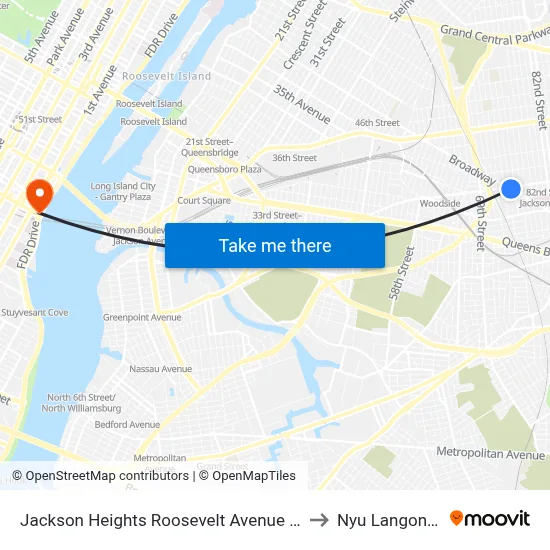 Jackson Heights Roosevelt Avenue 74th Street Station to Nyu Langone Health map