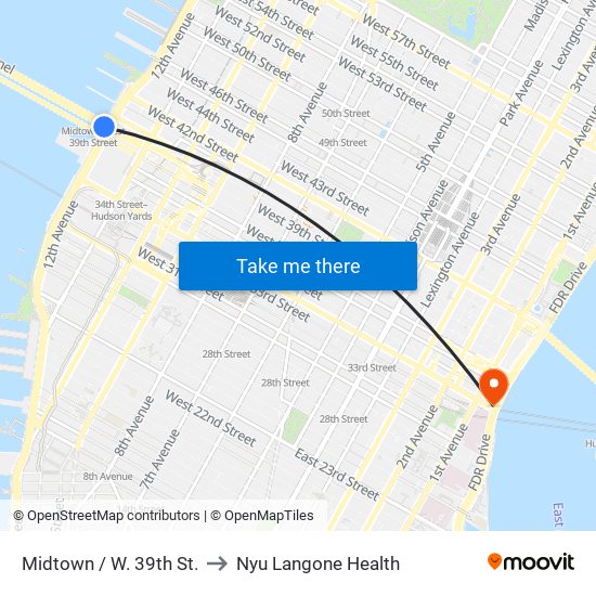 Midtown / W. 39th St. to Nyu Langone Health map