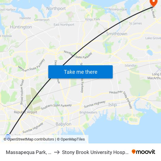 Massapequa Park, Ny to Stony Brook University Hospital map