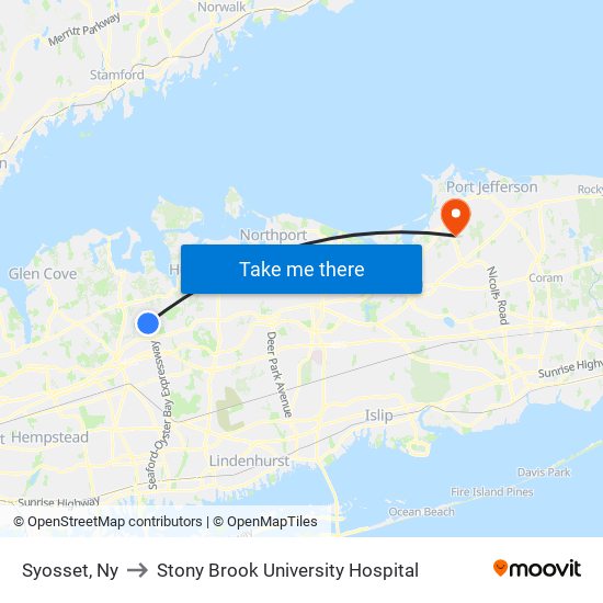 Syosset, Ny to Stony Brook University Hospital map