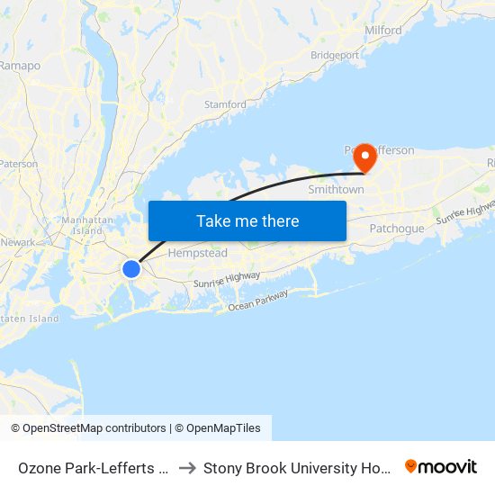 Ozone Park-Lefferts Blvd to Stony Brook University Hospital map