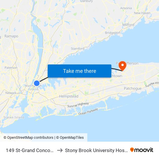 149 St-Grand Concourse to Stony Brook University Hospital map