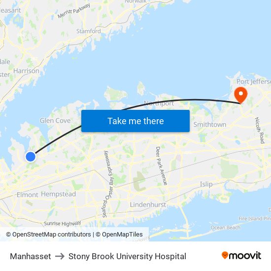 Manhasset to Stony Brook University Hospital map