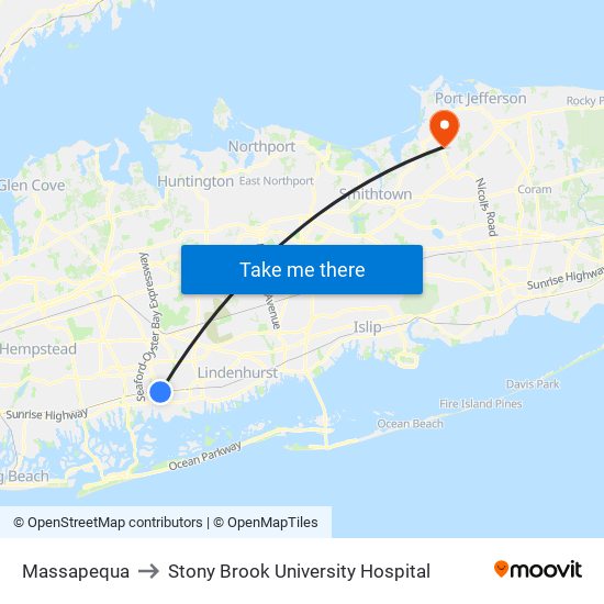 Massapequa, Massapequa, Ny to Stony Brook University Hospital, Stony Brook  University, Ny with public transportation