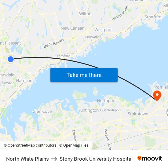 North White Plains to Stony Brook University Hospital map