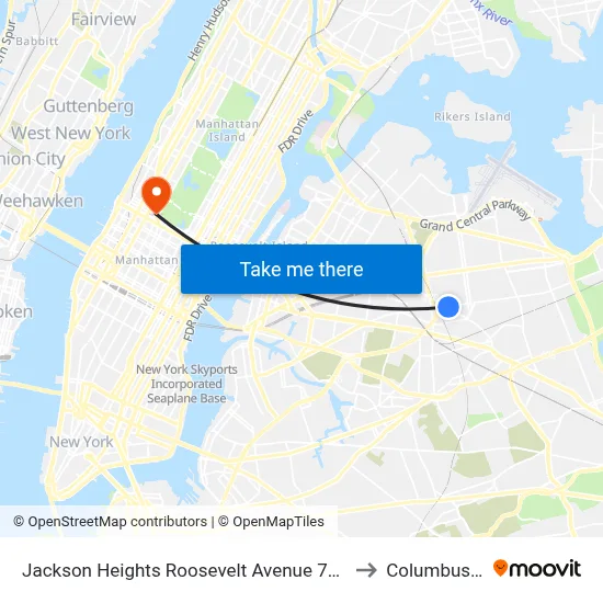 Jackson Heights Roosevelt Avenue 74th Street Station to Columbus Circle map