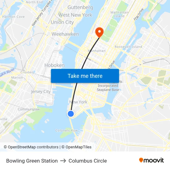 Bowling Green Station to Columbus Circle map