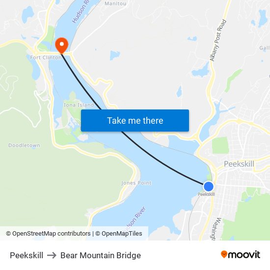 Peekskill to Bear Mountain Bridge map