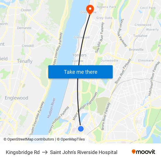Kingsbridge Rd to Saint John's Riverside Hospital map