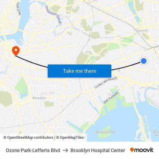 Ozone Park-Lefferts Blvd to Brooklyn Hospital Center map