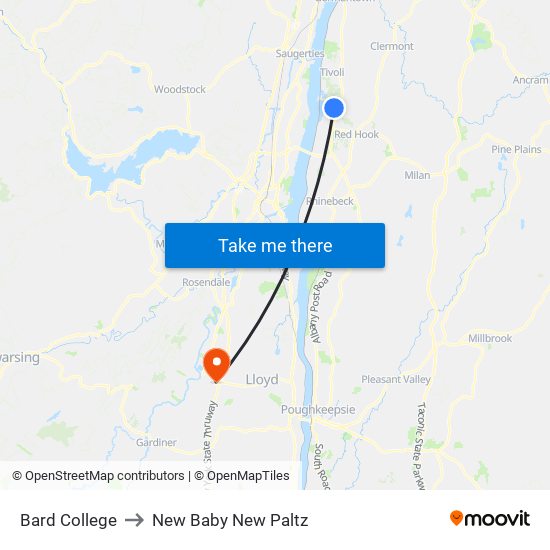 Bard College to New Baby New Paltz map