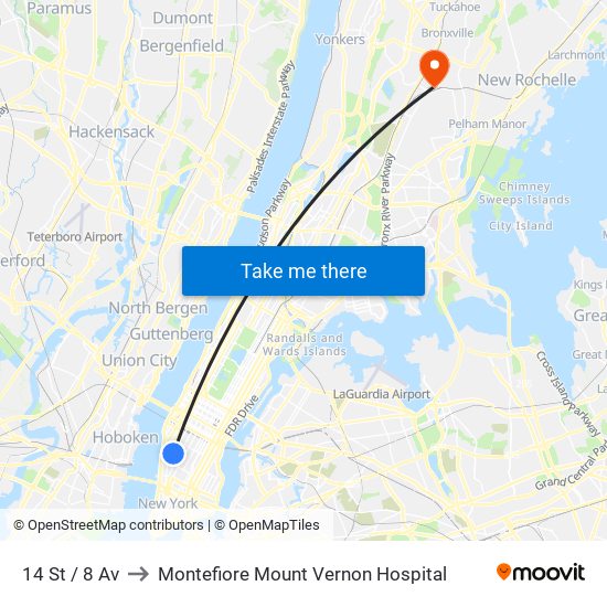 14 St / 8 Av to Montefiore Mount Vernon Hospital map