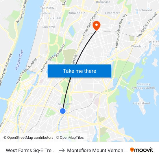 West Farms Sq-E Tremont Av to Montefiore Mount Vernon Hospital map