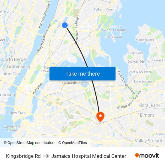Kingsbridge Rd to Jamaica Hospital Medical Center map