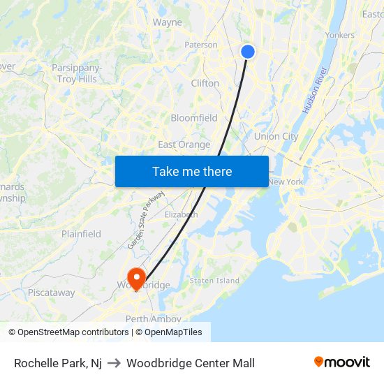 Rochelle Park, Nj to Woodbridge Center Mall map