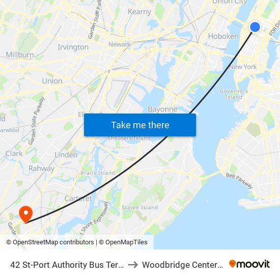 42 St-Port Authority Bus Terminal to Woodbridge Center Mall map