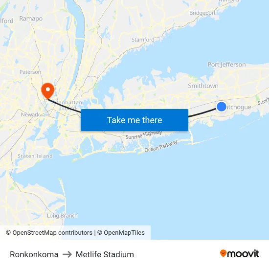 Ronkonkoma to Metlife Stadium map
