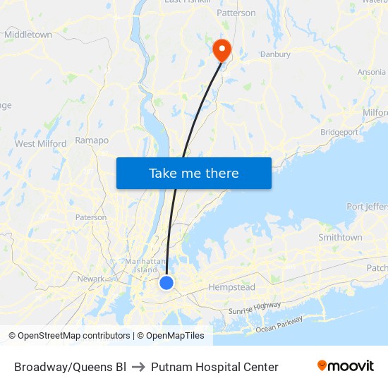 Broadway/Queens Blvd to Putnam Hospital Center map