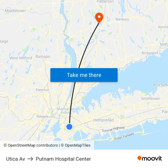 Utica Av to Putnam Hospital Center map