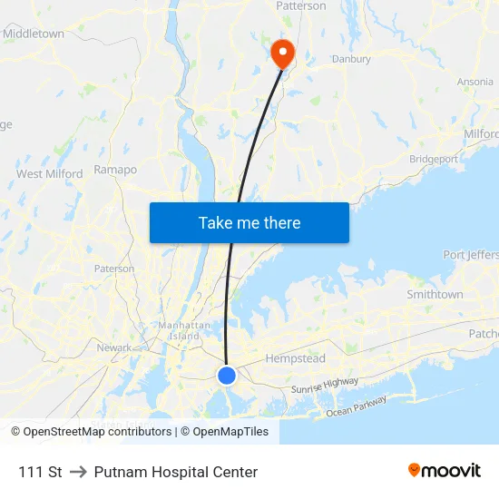 111 St to Putnam Hospital Center map