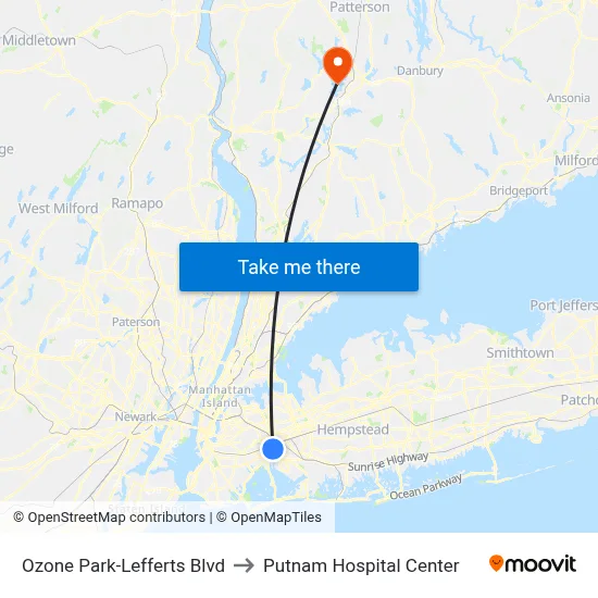 Ozone Park-Lefferts Blvd to Putnam Hospital Center map