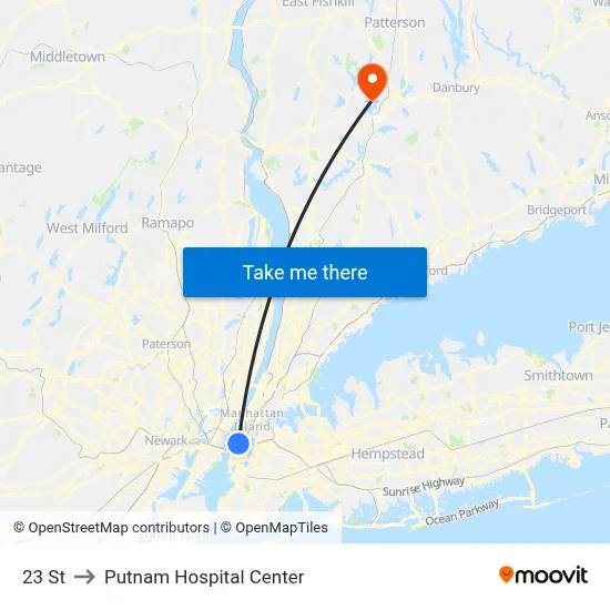 23 St to Putnam Hospital Center map