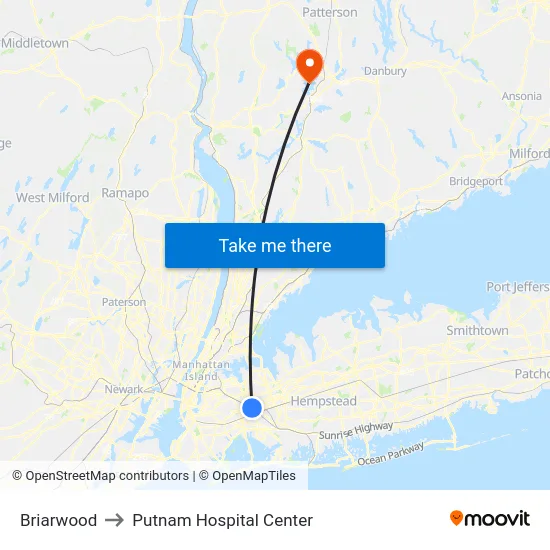Briarwood to Putnam Hospital Center map