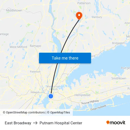 East Broadway to Putnam Hospital Center map