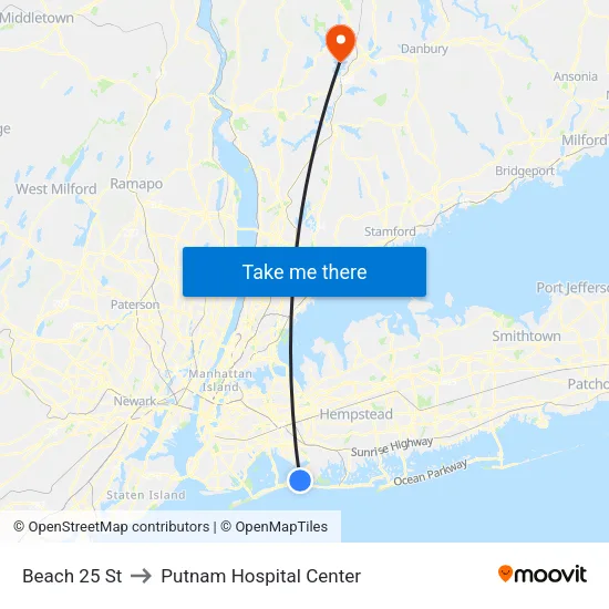 Beach 25 St to Putnam Hospital Center map