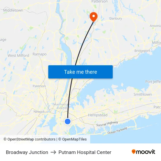 Broadway Junction to Putnam Hospital Center map