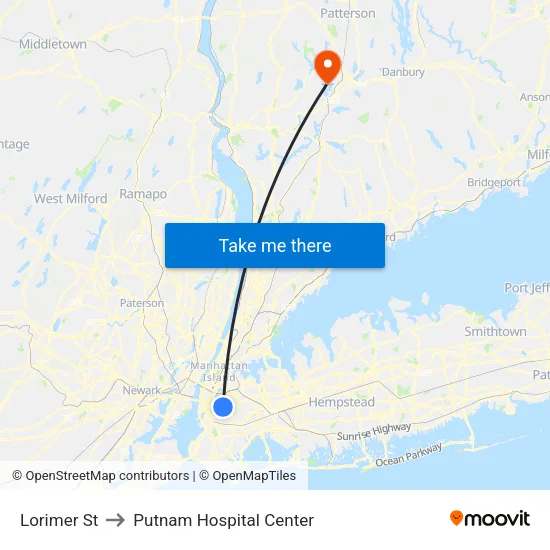 Lorimer St to Putnam Hospital Center map