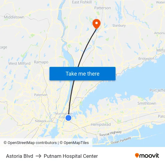 Astoria Blvd to Putnam Hospital Center map