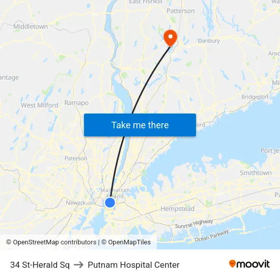 34 St-Herald Sq to Putnam Hospital Center map