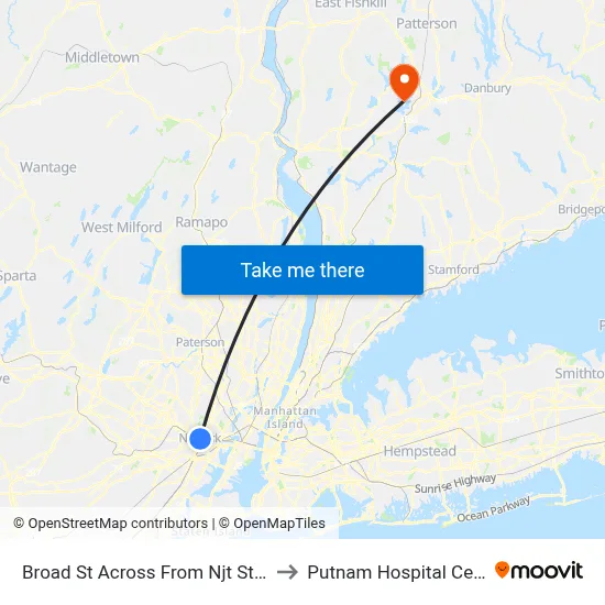 Broad St Across From Njt Station to Putnam Hospital Center map