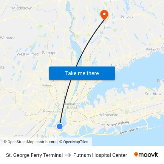 St. George Ferry Terminal to Putnam Hospital Center map