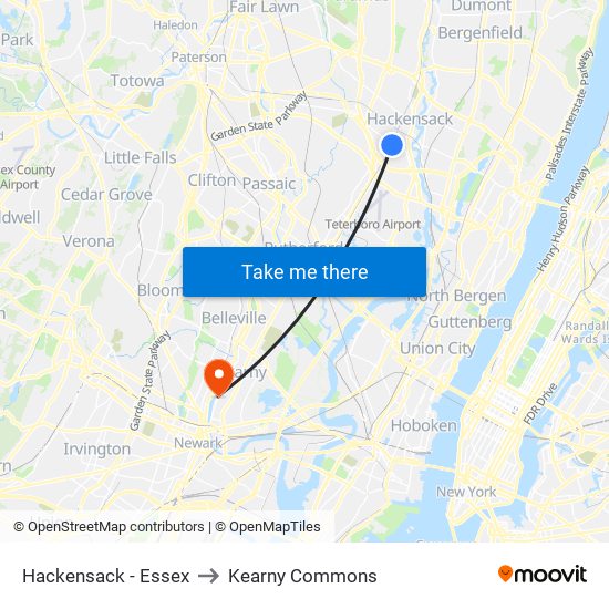 Hackensack - Essex to Kearny Commons map