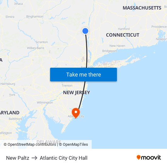 New Paltz to Atlantic City City Hall map