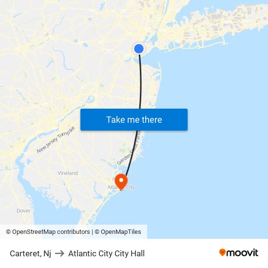 Carteret, Nj to Atlantic City City Hall map