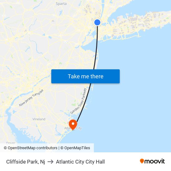 Cliffside Park, Nj to Atlantic City City Hall map