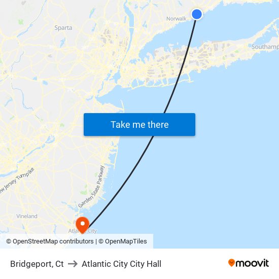 Bridgeport, Ct to Atlantic City City Hall map